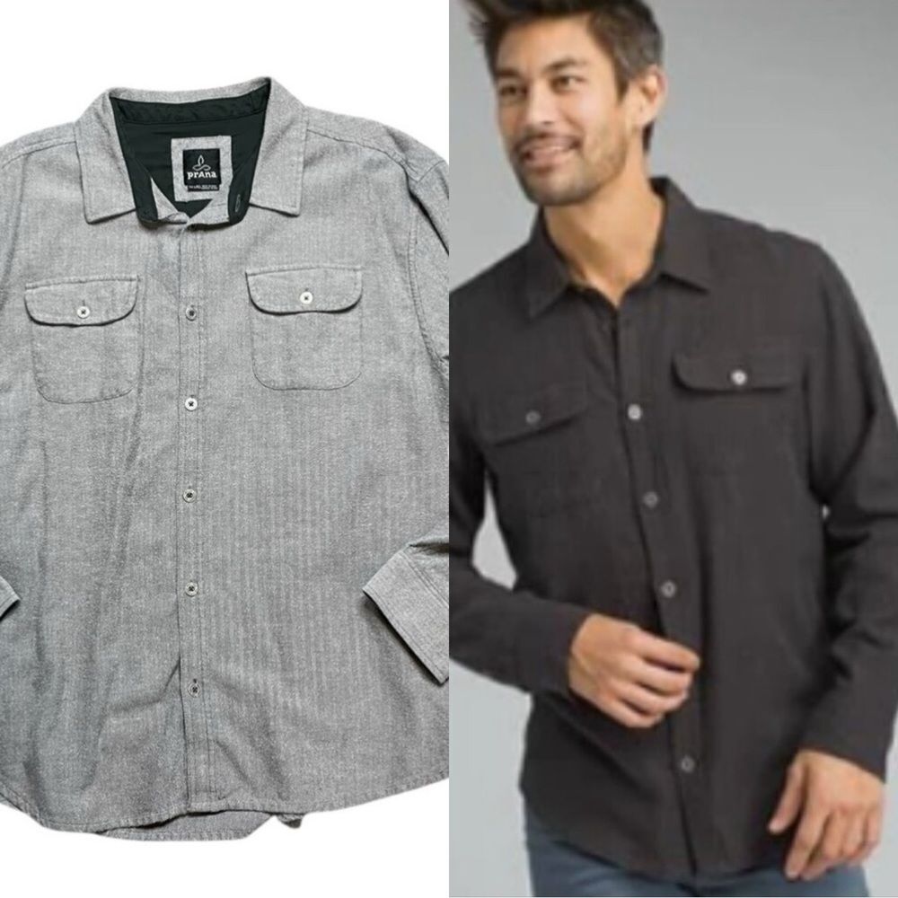 Prana Lybek Flannel Organic Cotton Light Gray Casual Shirt XX Large
